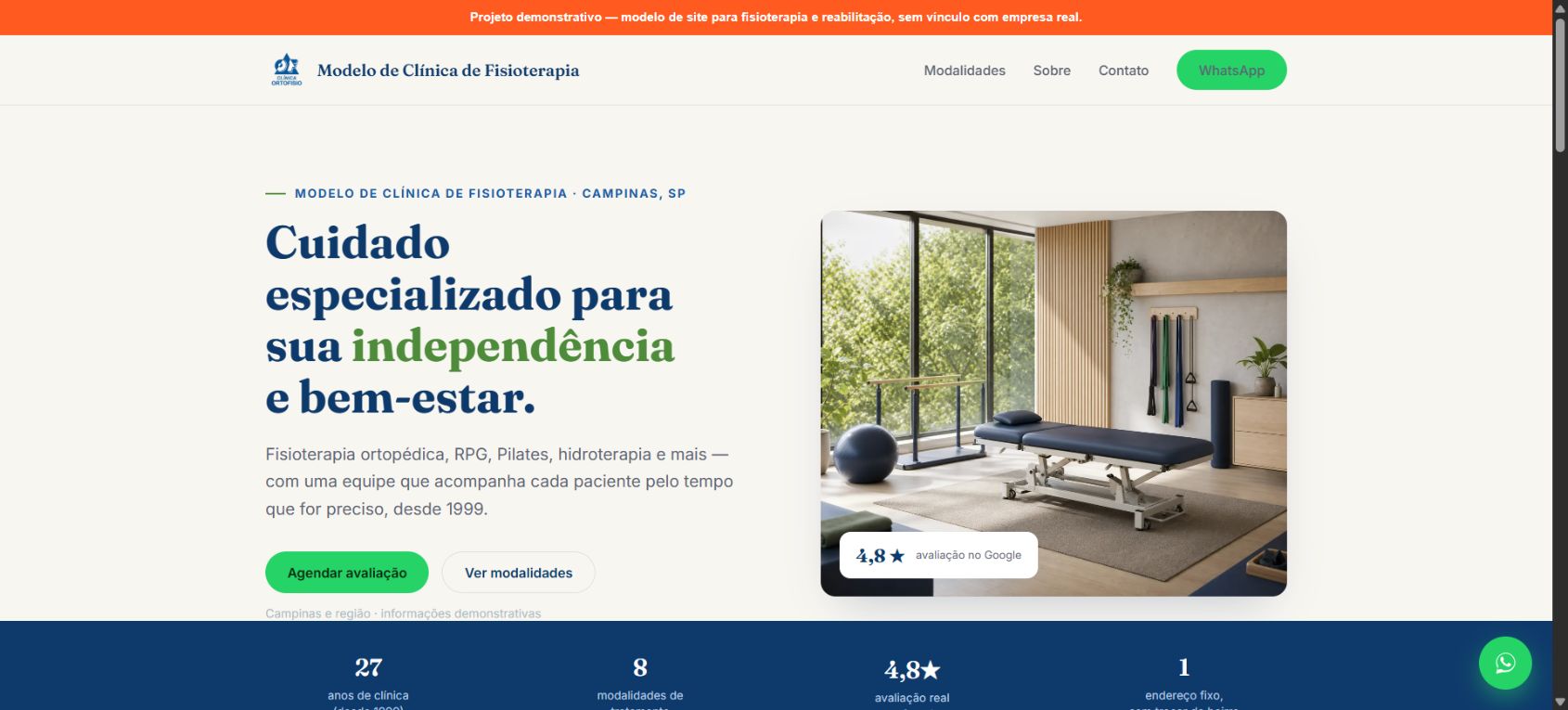 Prévia de Modelo para Clínica de Fisioterapia